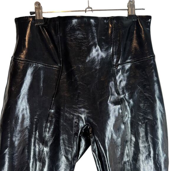 Spanx Faux Patent Leather Leggings Black Medium Petite High Rise Edgy Cool - Picture 6 of 11